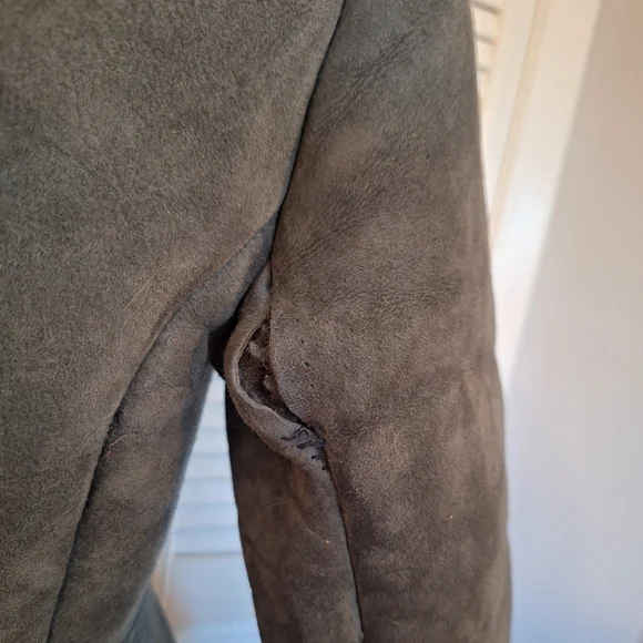 RARE vtg 1980s Antartex Scotland Sheepskin Gray Double-Breasted Coat Sz Small - Picture 4 of 7